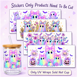 Ghost Halloween UV DTF Cup Wrap – Easy Cup Wrap for Tumblers & Projects FeeFiFauxLeather