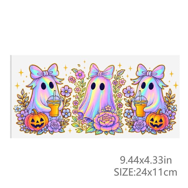Ghost Halloween UV DTF Cup Wrap – Easy Cup Wrap for Tumblers & Projects FeeFiFauxLeather