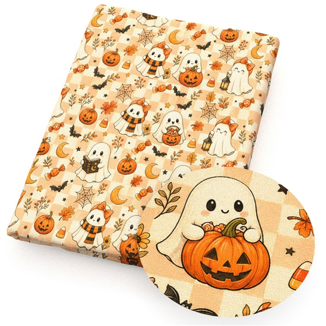 Fall Ghost Halloween Printed Faux Leather Sheet FeeFiFauxLeather