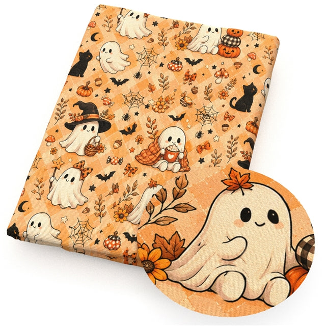 Fall Ghost Halloween Printed Faux Leather Sheet FeeFiFauxLeather