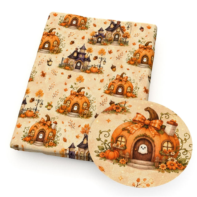 Pumpkin Fall Halloween Printed Faux Leather Sheet FeeFiFauxLeather