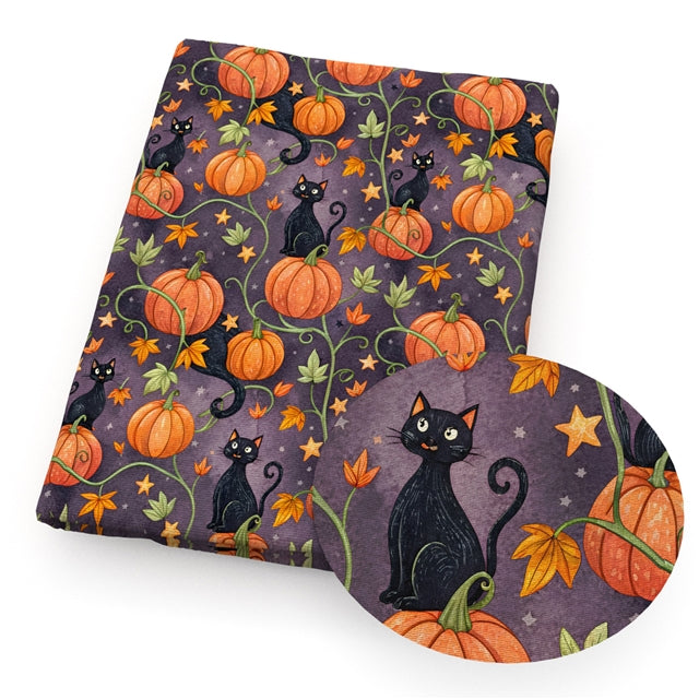 Pumpkin Cat Halloween Printed Faux Leather Sheet FeeFiFauxLeather