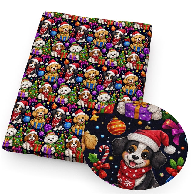 Christmas Dogs Printed Faux Leather Sheet FeeFiFauxLeather