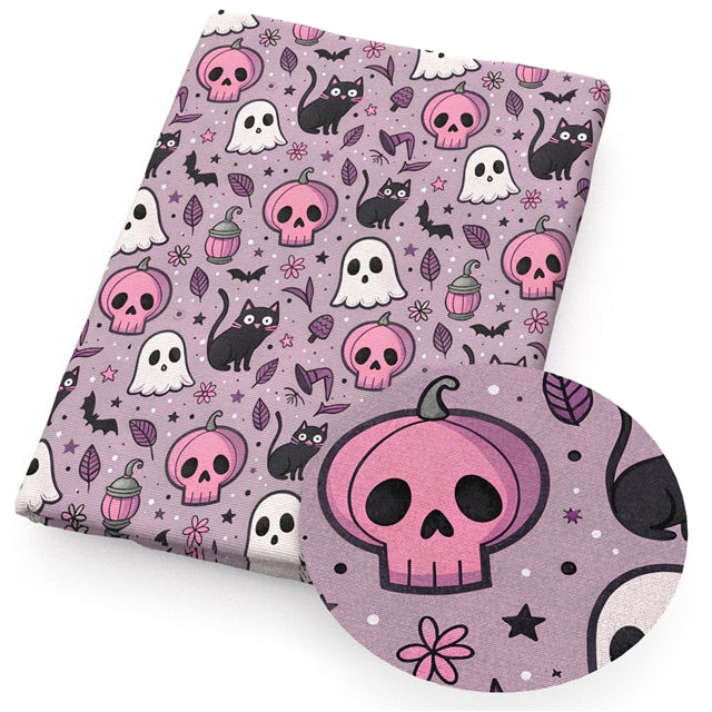Ghost Skull Halloween Printed Faux Leather Sheet FeeFiFauxLeather