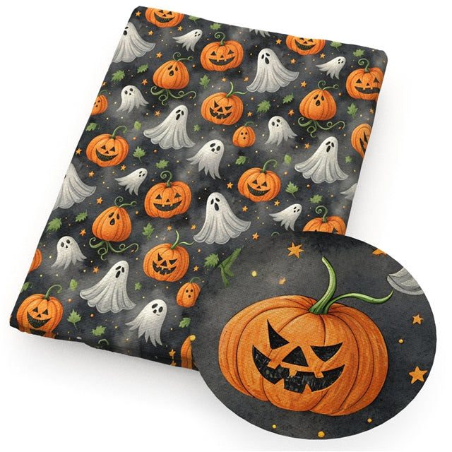 Pumpkin Ghost Halloween Printed Faux Leather Sheet FeeFiFauxLeather