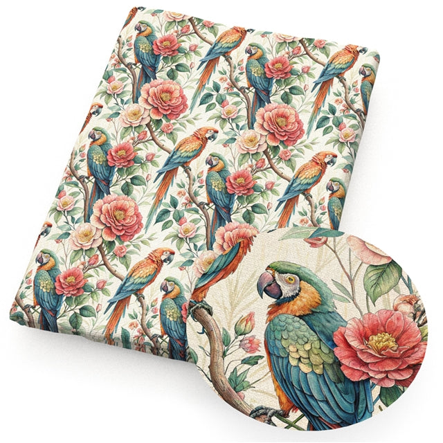 Parrots Flowers Printed Faux Leather Sheet FeeFiFauxLeather