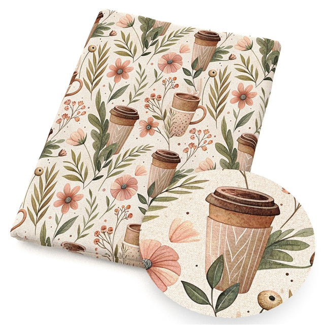 Fall Coffee Printed Faux Leather Sheet FeeFiFauxLeather