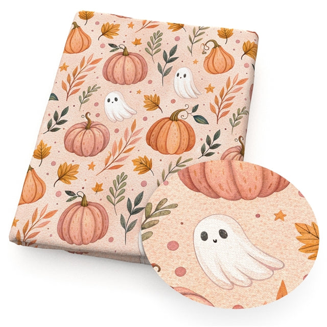 Ghost Pumpkins Halloween Printed Faux Leather Sheet FeeFiFauxLeather