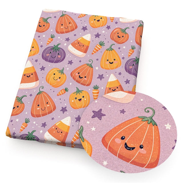 Pumpkin Halloween Candy Corn Printed Faux Leather Sheet FeeFiFauxLeather