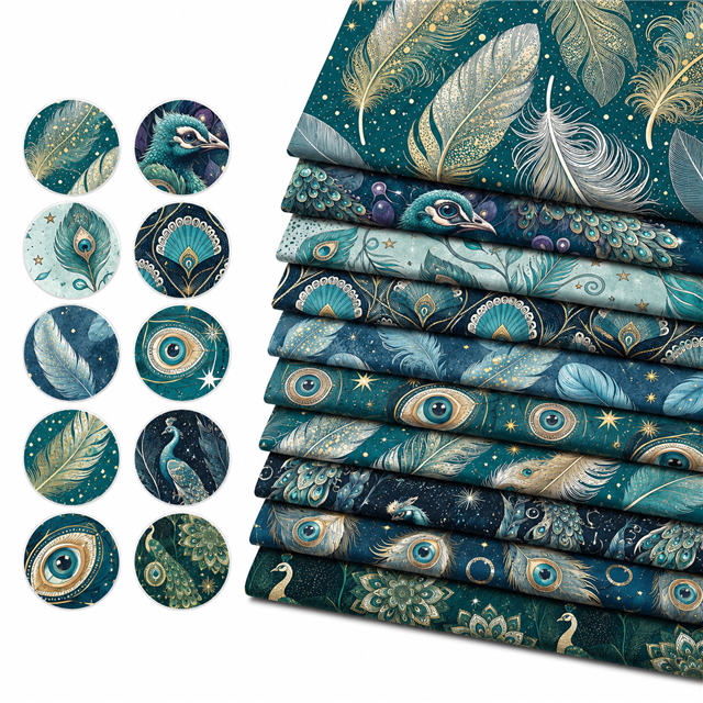 Peacock Floral Fabric Charm Pack – 10 Assorted  5” × 4.7” Fabric Squares (Copy) FeeFiFauxLeather