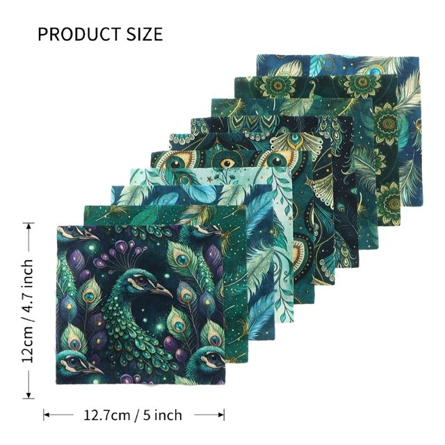 Peacock Floral Fabric Charm Pack – 10 Assorted  5” × 4.7” Fabric Squares (Copy) FeeFiFauxLeather