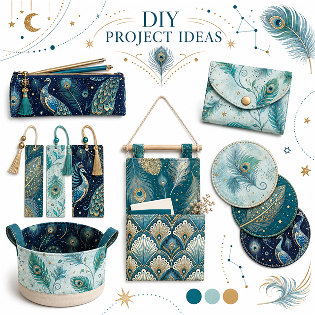Peacock Floral Fabric Charm Pack – 10 Assorted  5” × 4.7” Fabric Squares (Copy) FeeFiFauxLeather