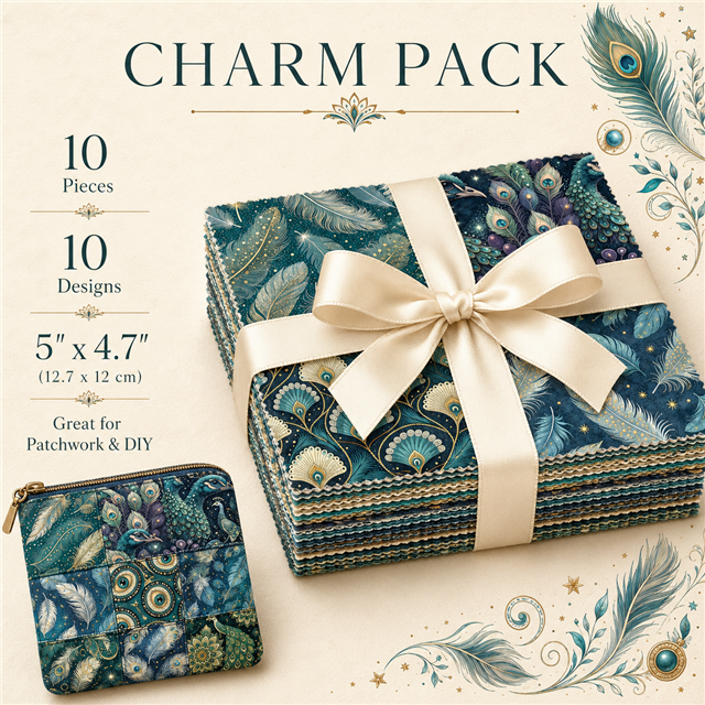 Peacock Floral Fabric Charm Pack – 10 Assorted  5” × 4.7” Fabric Squares FeeFiFauxLeather