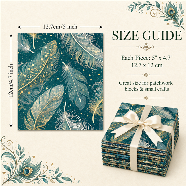 Peacock Floral Fabric Charm Pack – 10 Assorted  5” × 4.7” Fabric Squares (Copy) FeeFiFauxLeather