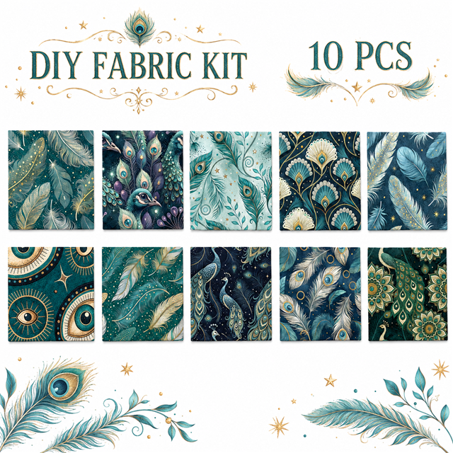 Peacock Floral Fabric Charm Pack – 10 Assorted  5” × 4.7” Fabric Squares (Copy) FeeFiFauxLeather