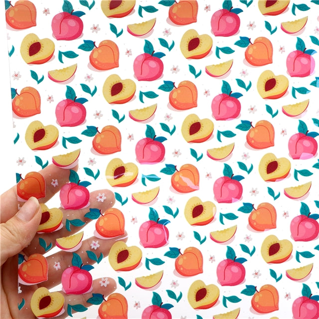 Peach Flower Printed Faux Leather Sheet FeeFiFauxLeather
