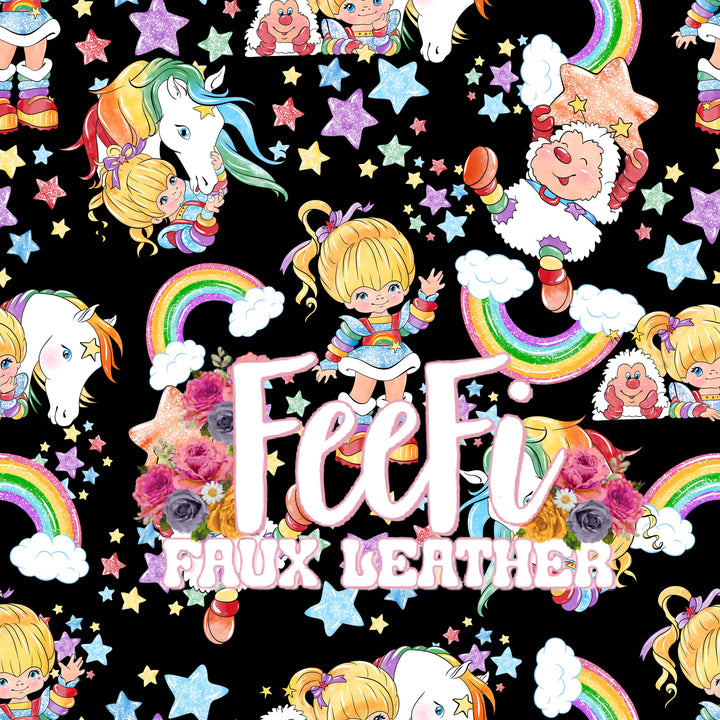 Rainbow Brite Litchi Printed Faux Leather Sheet Litchi has a pebble like feel with bright colors