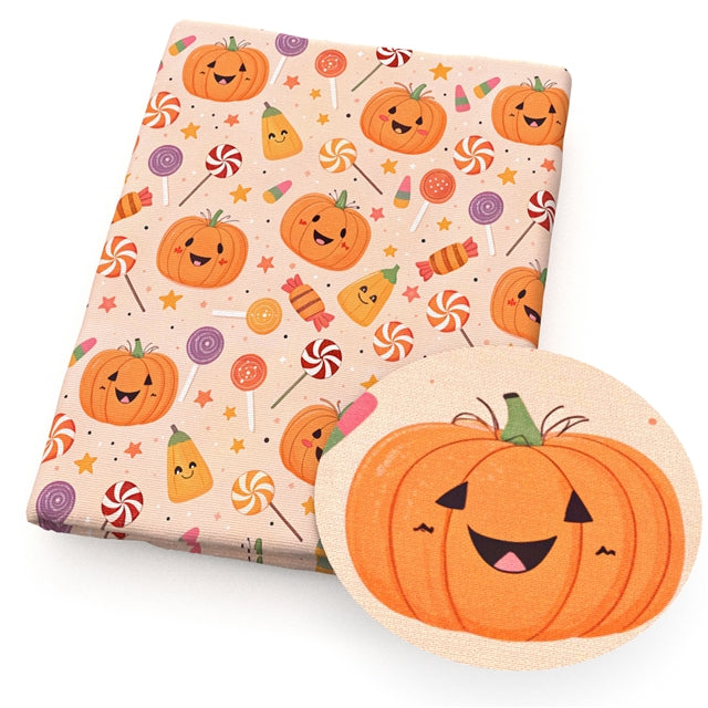 Sweet Halloween Pumpkins & Candy 🎃🍭 Printed Faux Leather Sheet FeeFiFauxLeather