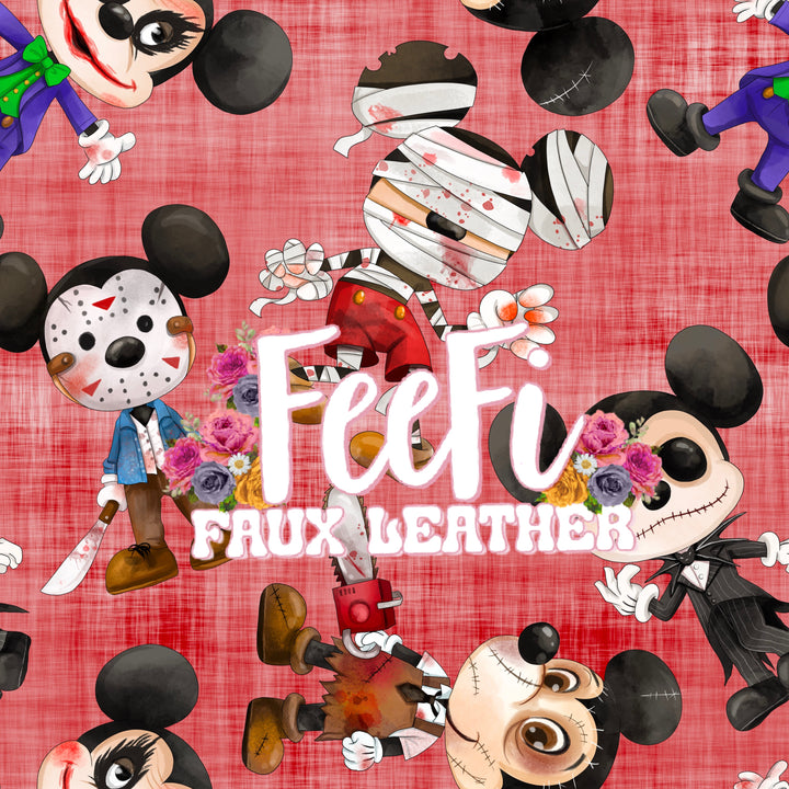 Mickey Halloween Litchi Printed Faux Leather Sheet Litchi has a pebble like feel with bright colors