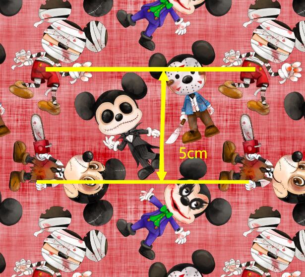 Mickey Halloween Litchi Printed Faux Leather Sheet Litchi has a pebble like feel with bright colors