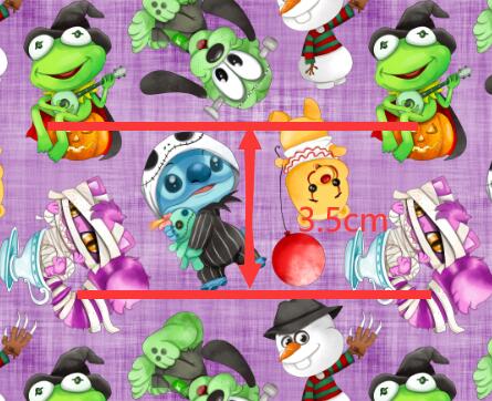 Halloween Characters Litchi Printed Faux Leather Sheet Litchi has a pebble like feel with bright colors