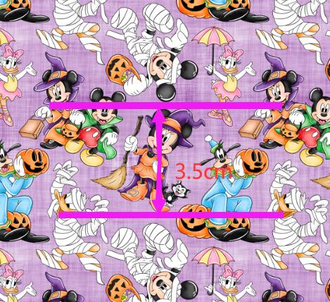 Minnie Mickey Mummy Halloween Litchi Printed Faux Leather Sheet Litchi has a pebble like feel with bright colors