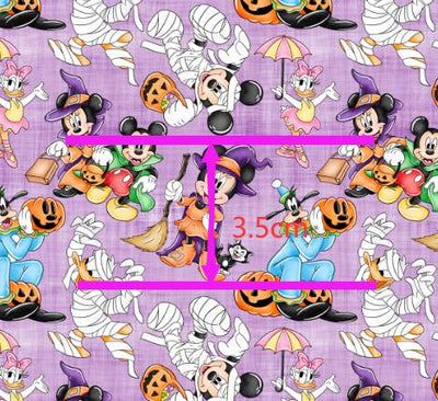 Minnie Mickey Mummy Halloween Litchi Printed Faux Leather Sheet Litchi has a pebble like feel with bright colors