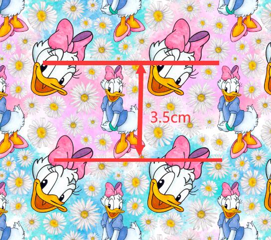 Duck with Daisies Litchi Printed Faux Leather Sheet Litchi has a pebble like feel with bright colors