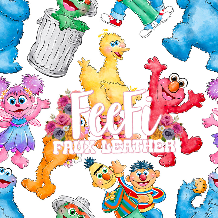 Sesame Street Litchi Printed Faux Leather Sheet Litchi has a pebble like feel with bright colors