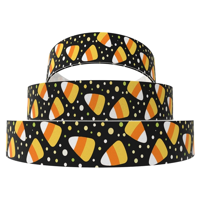 Candy Corn Halloween Ribbon 1 Yard Printed Grosgrain Ribbon 7/8 inch wide FeeFiFauxLeather