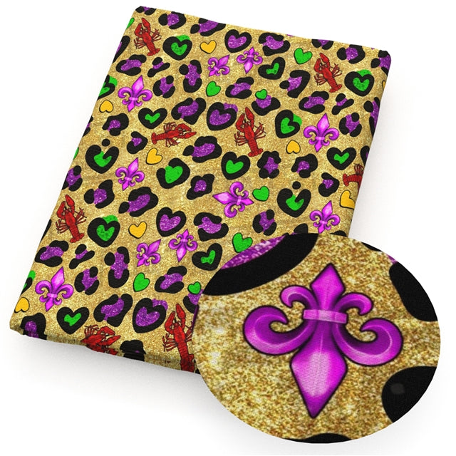 💜🦞 Mardi Gras Crawfish & Leopard Love ⚜️💚 Bullet Printed Fabric FeeFiFauxLeather