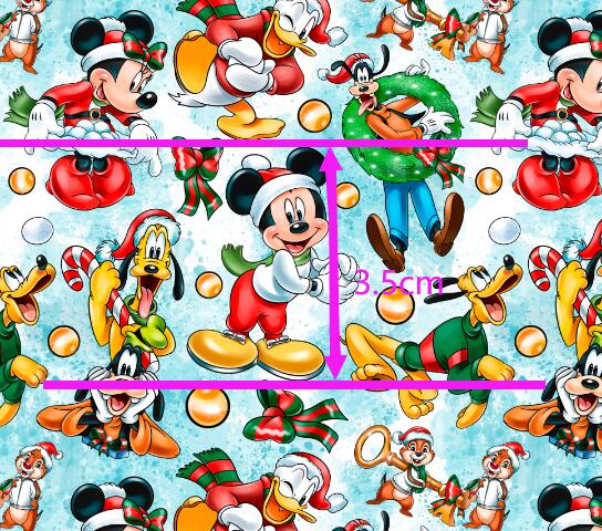 Mouse and Friends Christmas Litchi Printed Faux Leather Sheet Litchi has a pebble like feel with bright colors