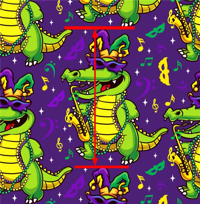 💜🐊 Mardi Gras Jazz Gators 🎷💚 Bullet Printed Fabric FeeFiFauxLeather