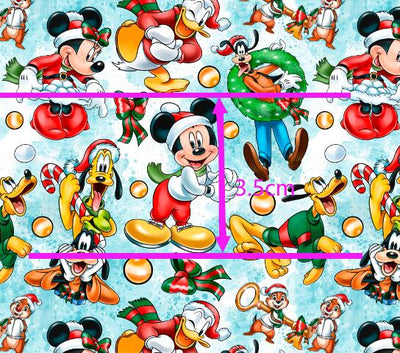 Mickey and Friends Christmas Litchi Printed Faux Leather Sheet Litchi has a pebble like feel with bright colors