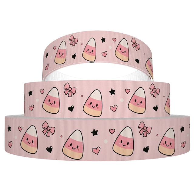 🎀🍬 Pink Candy Corn Sweethearts 🍬🎀 Ribbon 1 Yard Printed Grosgrain Ribbon 1 1/2 inch wide FeeFiFauxLeather