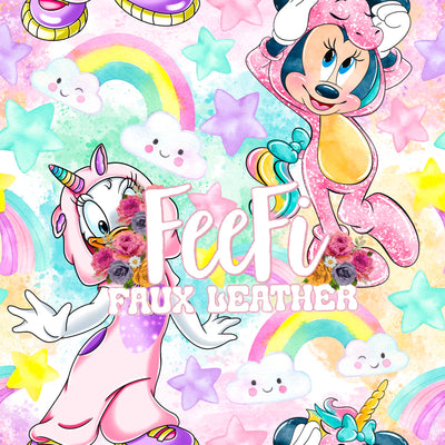 Mickey and Friends UnicornLitchi Printed Faux Leather Sheet Litchi has a pebble like feel with bright colors