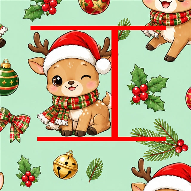 🦌 Reindeer Cheer – Christmas Baby Reindeer & Ornaments on Mint 🎄 Printed Faux Leather Sheet FeeFiFauxLeather