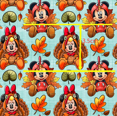 Mickey Turkey Thanksgiving Textured Liverpool/ Bullet Fabric with a textured feel