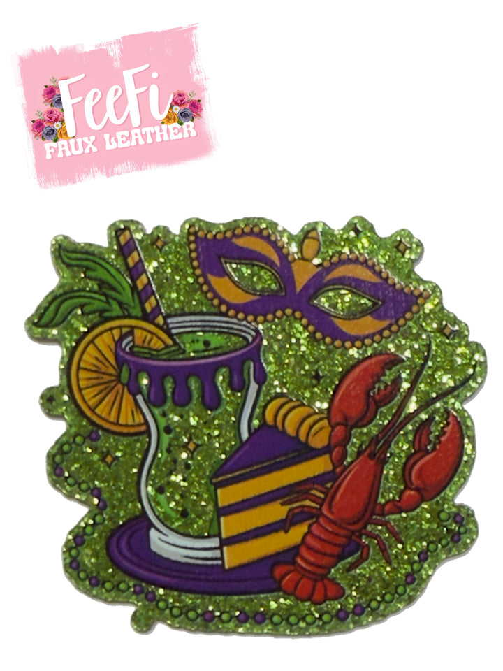 Mardi Gras Cajun Celebration 💜💚💛 Glitter Resin 5 piece set FeeFiFauxLeather