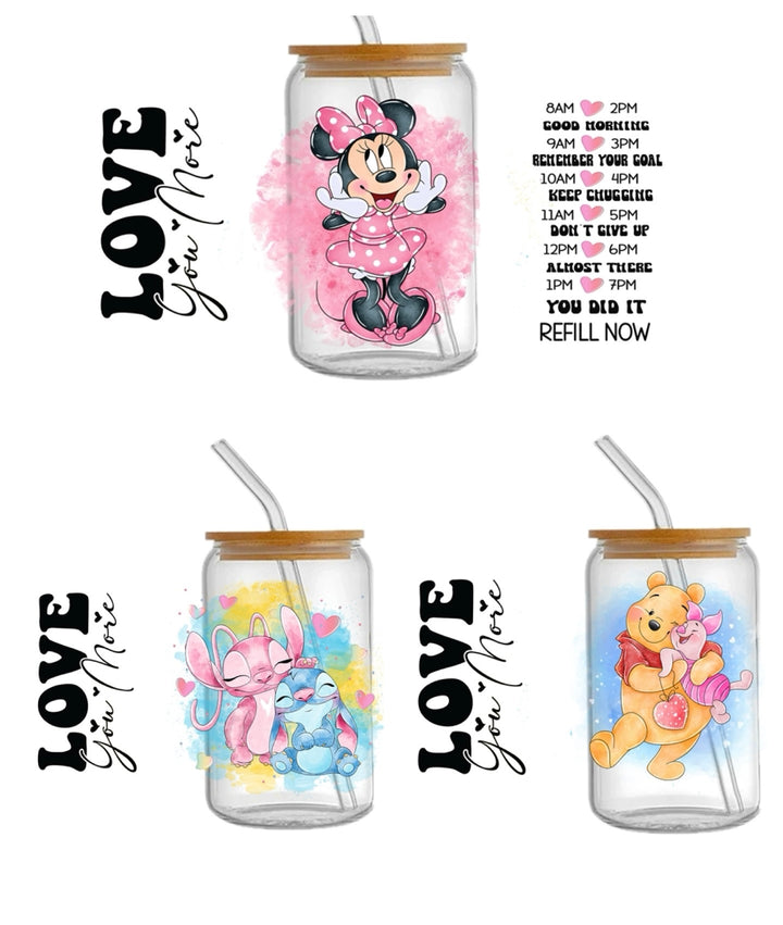 Mouse and friends UV DTF Glass Can Wrap