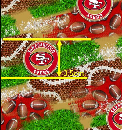 49ers Football Printed Faux Leather Sheet Litchi has a pebble like feel with bright colors