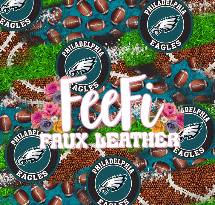 Eagles Football Printed Faux Leather Sheet Litchi has a pebble like feel with bright colors