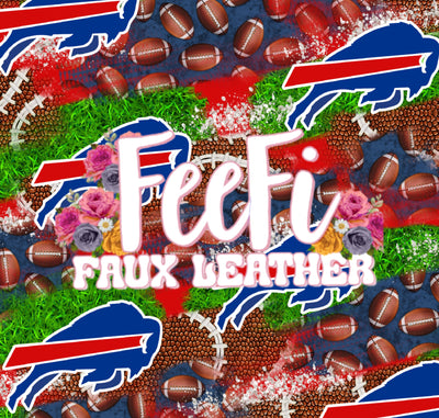 Buffalo Bills Football Printed Faux Leather Sheet Litchi has a pebble like feel with bright colors