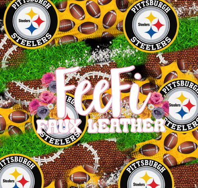 The Steelers Football Printed Faux Leather Sheet Litchi has a pebble like feel with bright colors