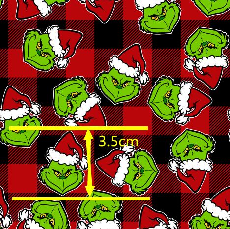 The Grinch Christmas Litchi Printed Faux Leather Sheet Litchi has a pebble like feel with bright colors
