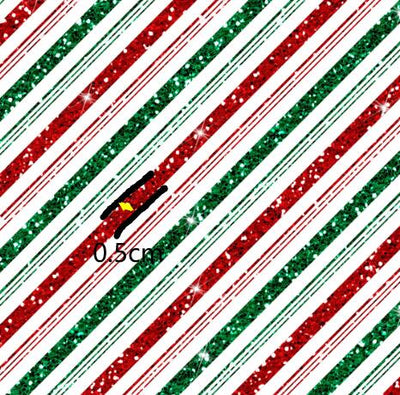 Christmas Stripes Green and Red Litchi Printed Faux Leather Sheet Litchi has a pebble like feel with bright colors