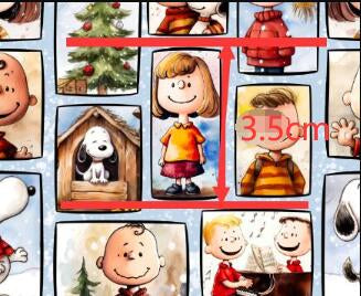 Charlie Brown Snoopy Christmas Litchi Printed Faux Leather Sheet Litchi has a pebble like feel with bright colors