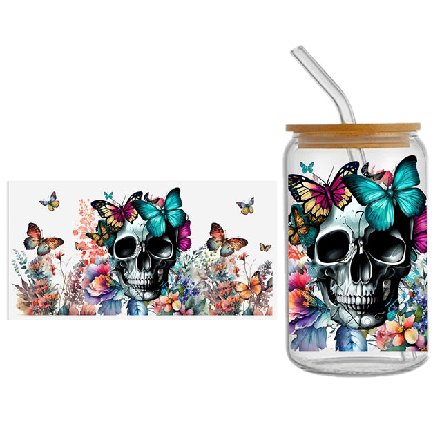 Skull and Flowers UV DTF Cup Wrap – Easy Cup Wrap for Tumblers & Projects FeeFiFauxLeather
