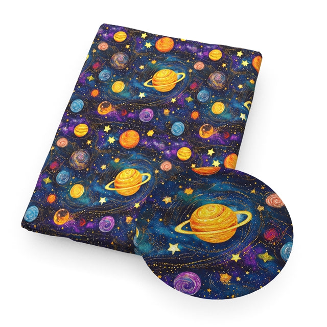 Planets Solar System Smooth Printed Faux Leather Sheet