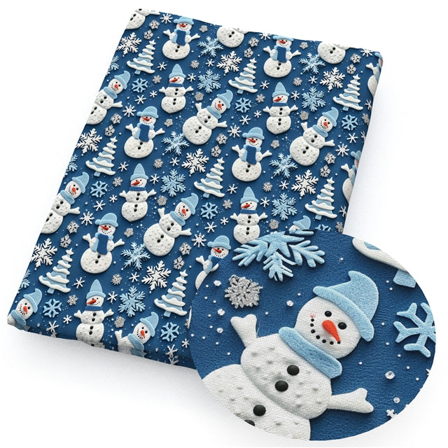 Christmas Blue Snowman Vintage Textured Liverpool/ Bullet Fabric